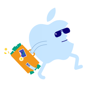Illustrasjon: En Apple-logo har en koffert full av penger