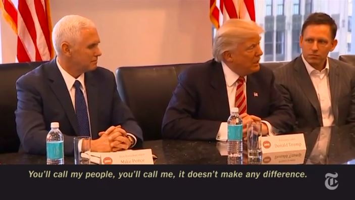 "You'll call my people, you'll call me, it doesn't make any difference" sier Trump til lederne for USAs største teknologiselskaper