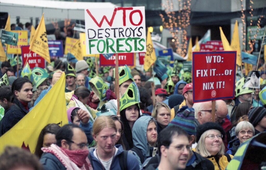 Bilde fra blokkadene av handelstoppmøtet i Seattle 1999